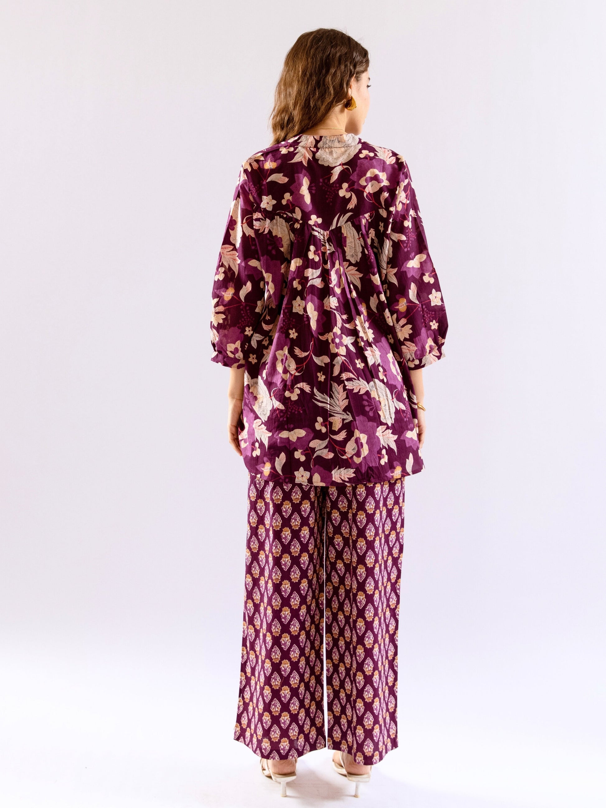 Purple Haze Petal Pure Cotton Back Pleated Co-ord set