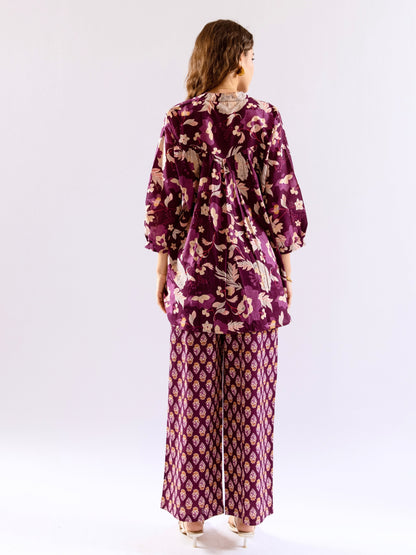 Purple Haze Petal Pure Cotton Back Pleated Co-ord set