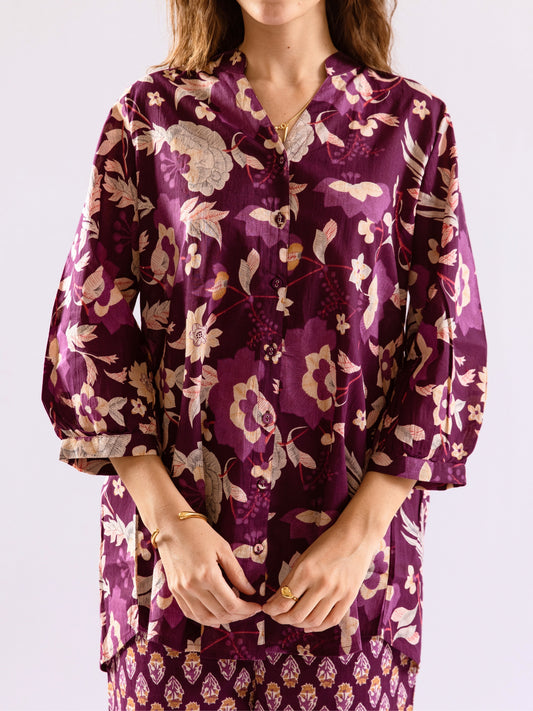 Purple Haze Petal Pure Cotton Back Pleated Co-ord set
