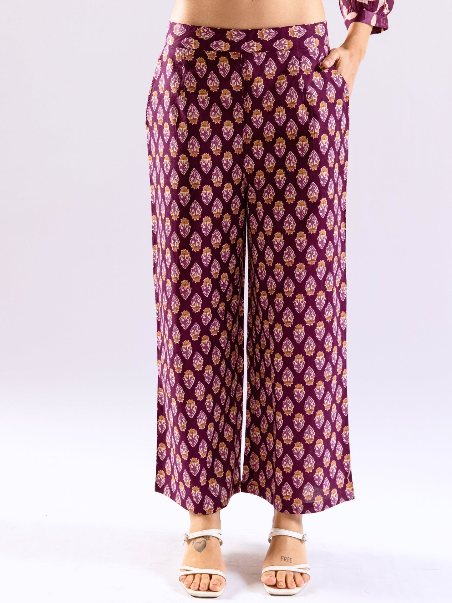 Purple Haze Petal Pure Cotton Back Pleated Co-ord set