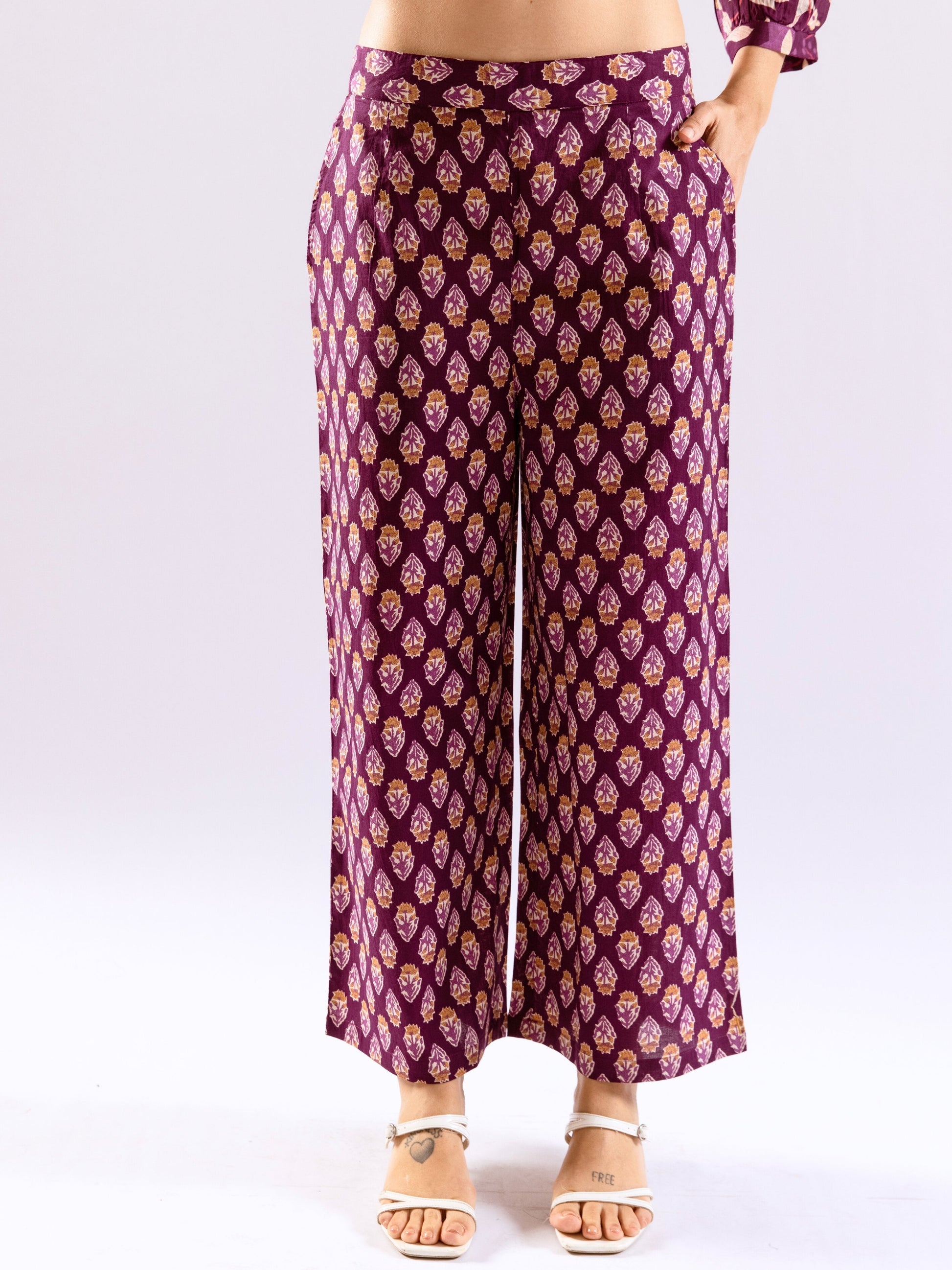 Purple Haze Petal Pure Cotton Back Pleated Co-ord set