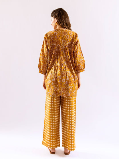 Mustard Flora Flick Pure Cotton Back Pleated Co-ord set