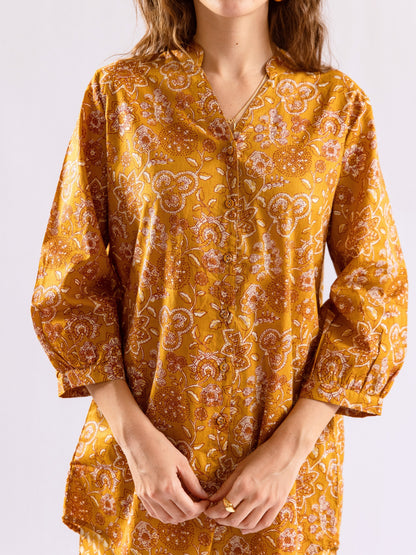 Mustard Flora Flick Pure Cotton Back Pleated Co-ord set
