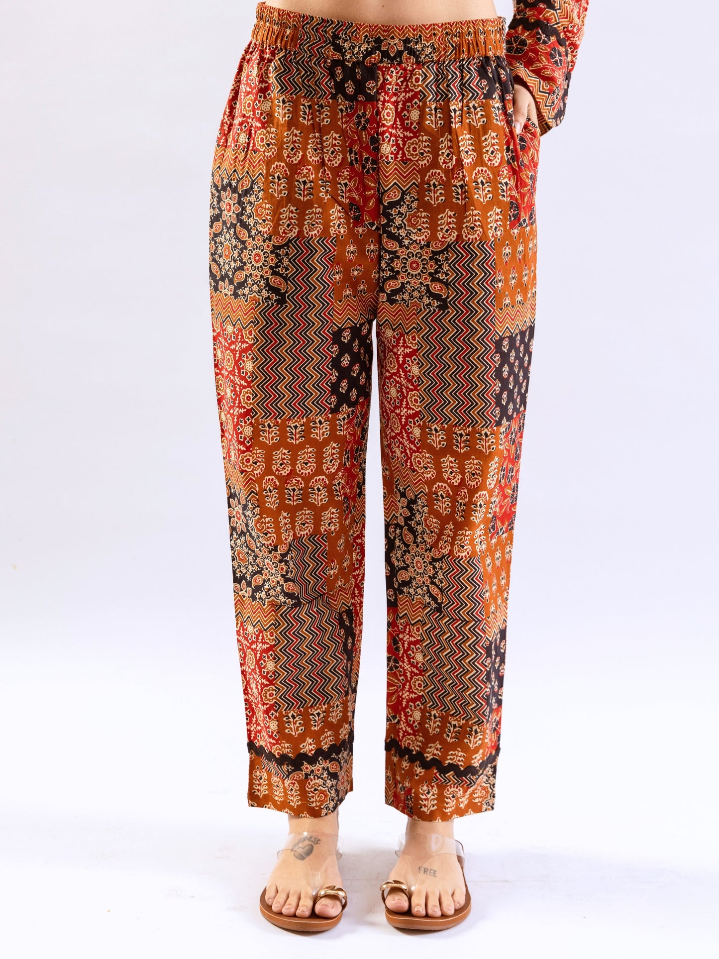 Brown Snuggle Patch Pure Cotton Collar Shirt Night Suit