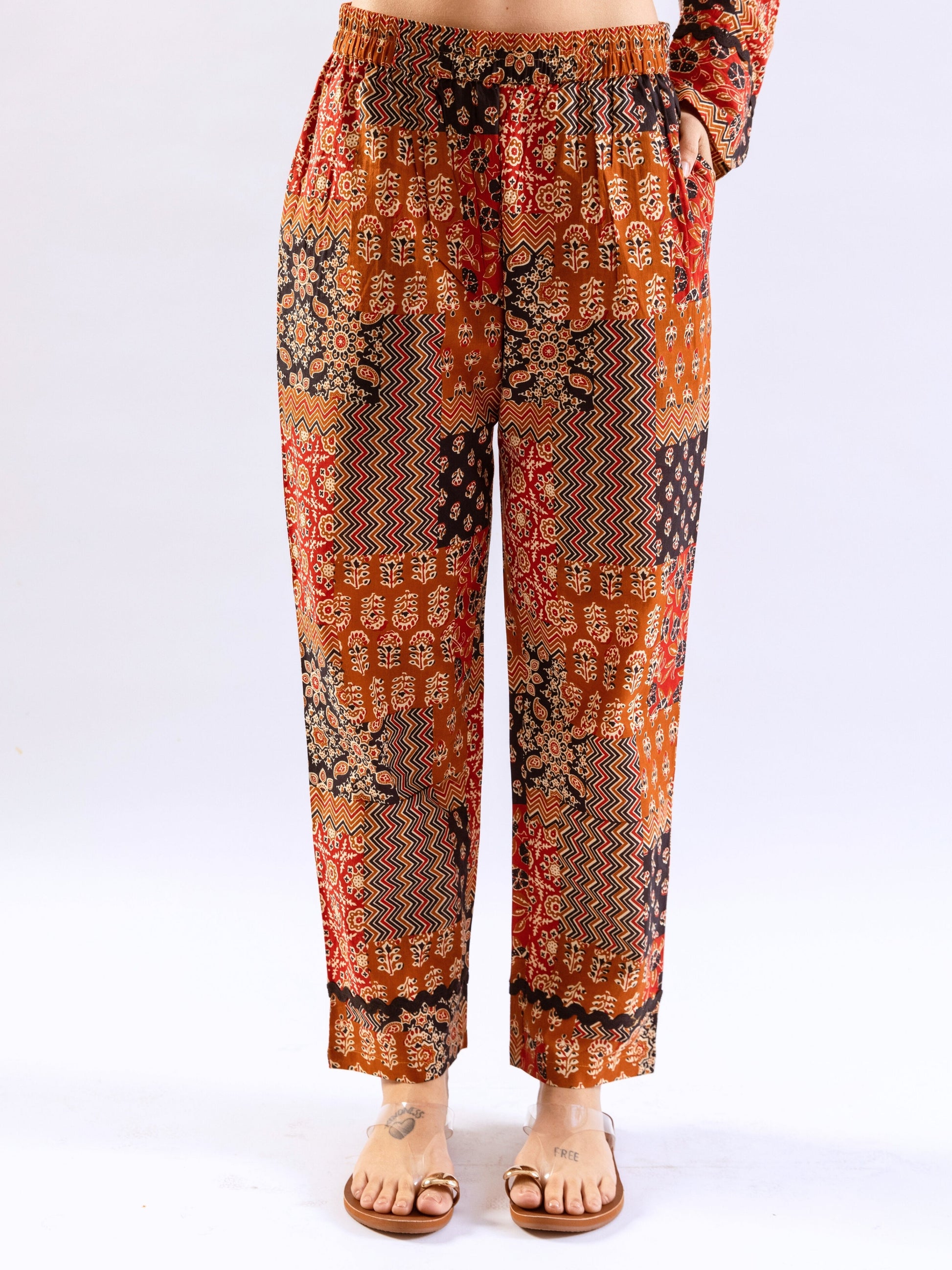 Brown Snuggle Patch Pure Cotton Collar Shirt Night Suit