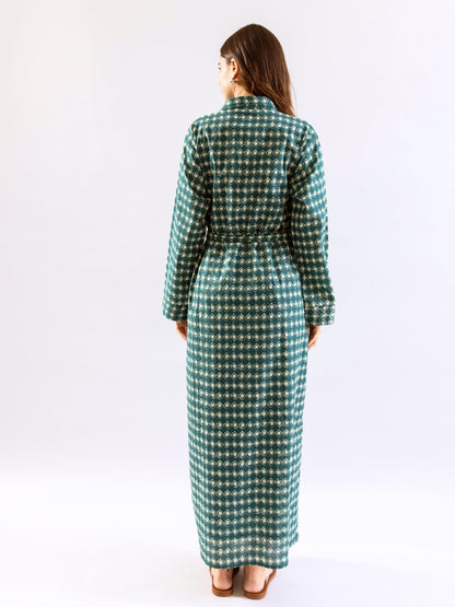 Teal Breezy Boho Pure Cotton V neck Sleepwear Robe Set