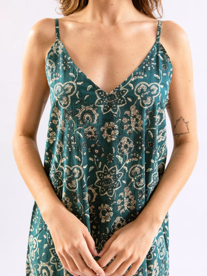 Teal Breezy Boho Pure Cotton V neck Sleepwear Robe Set