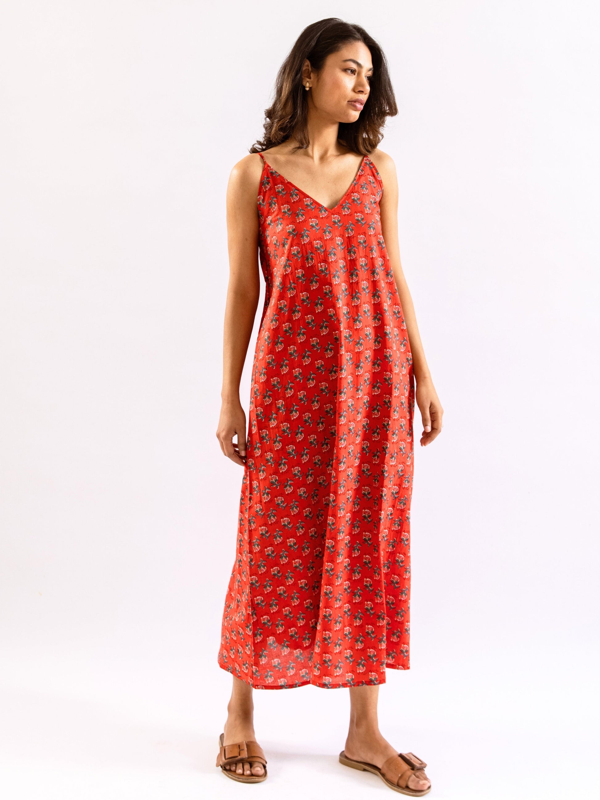Red Lazy Daisy Pure Cotton V neck Sleepwear Robe Set