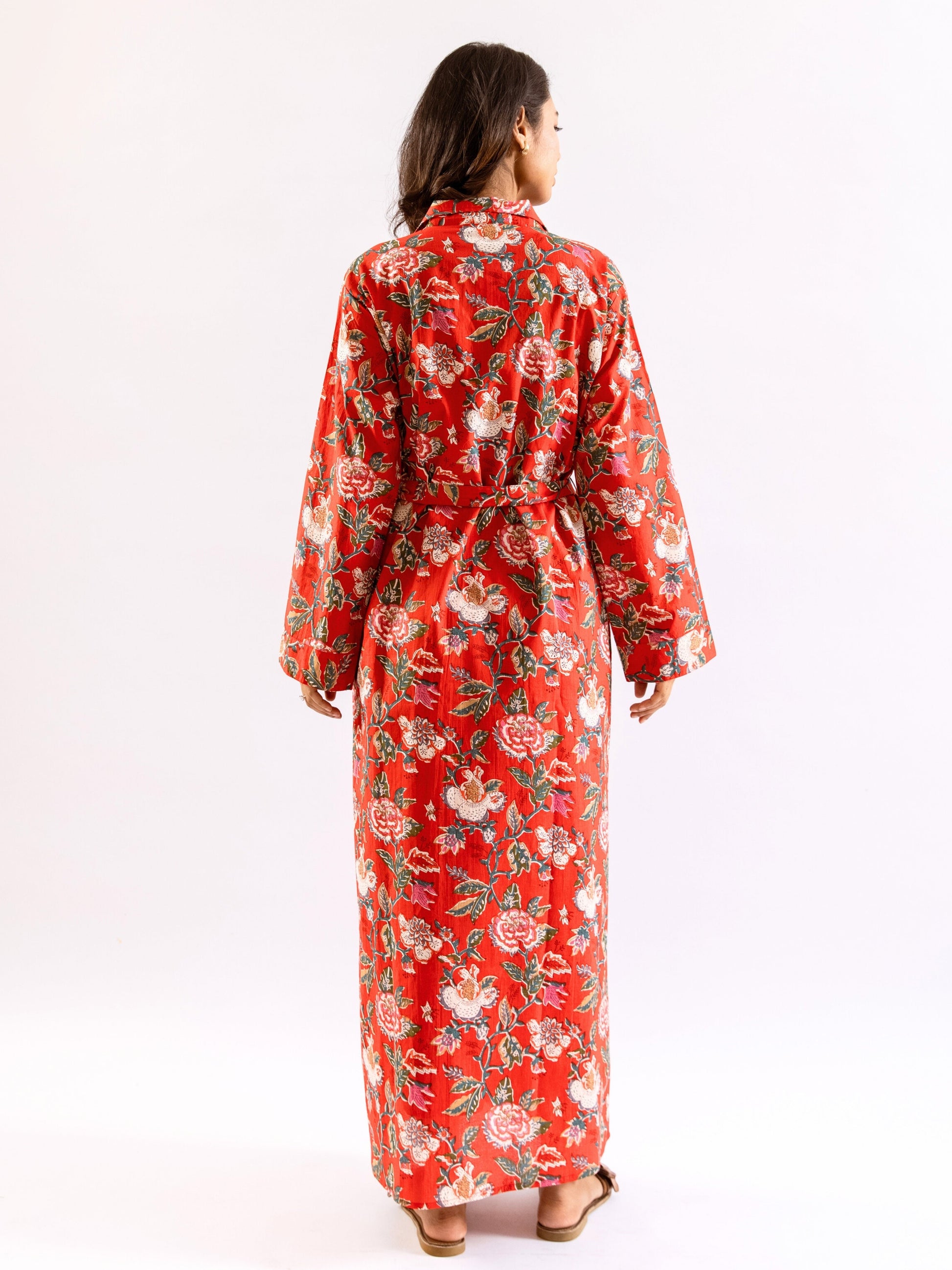 Red Lazy Daisy Pure Cotton V neck Sleepwear Robe Set