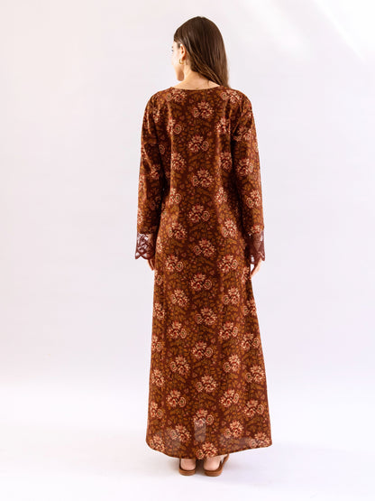 Maroon Rosy Dreams lace Pure Cotton V neck Night Maxi