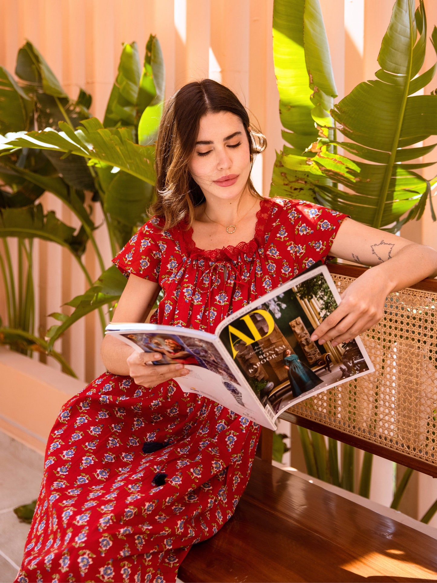 Red Petal Play Tie-Up Pure Cotton Square neck Night Maxi