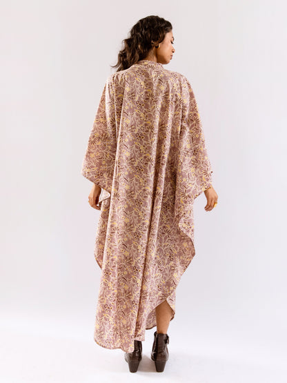 Lavender Floral Flirt Pure Cotton V neck Kaftan Dress