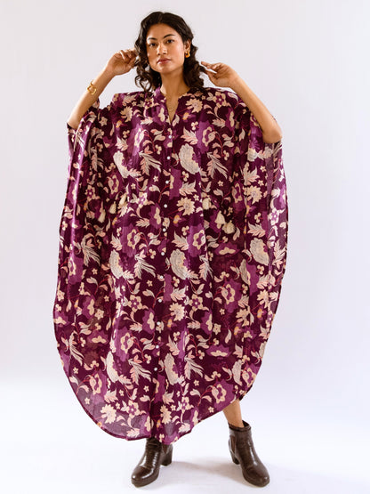 Purple Boho Sage Pure Cotton V neck Kaftan Dress