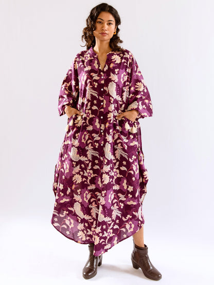 Purple Boho Sage Pure Cotton V neck Kaftan Dress