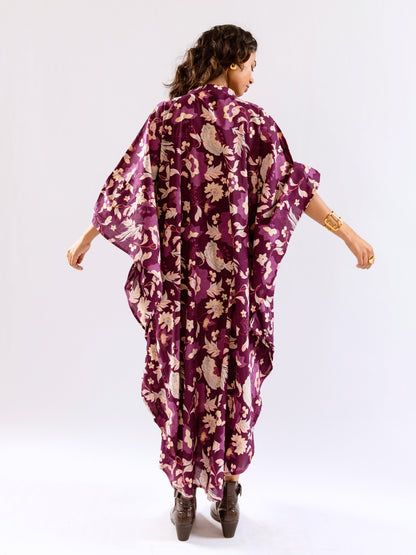 Purple Boho Sage Pure Cotton V neck Kaftan Dress