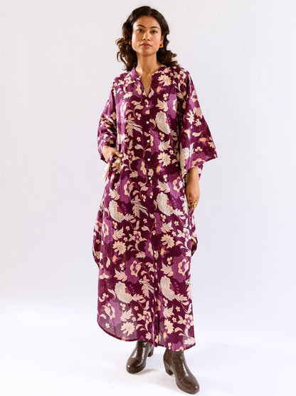 Purple Boho Sage Pure Cotton V neck Kaftan Dress
