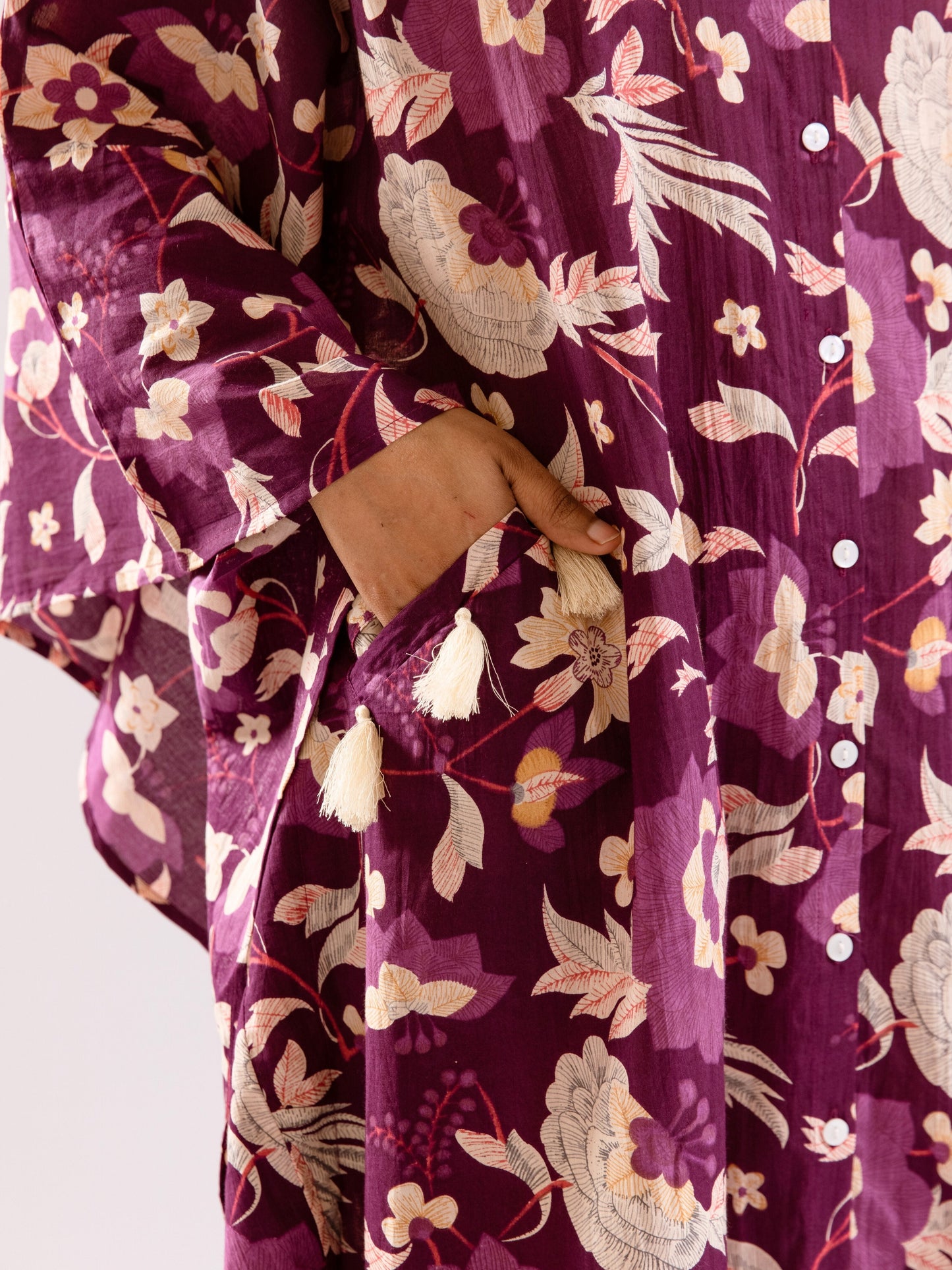 Purple Boho Sage Pure Cotton V neck Kaftan Dress