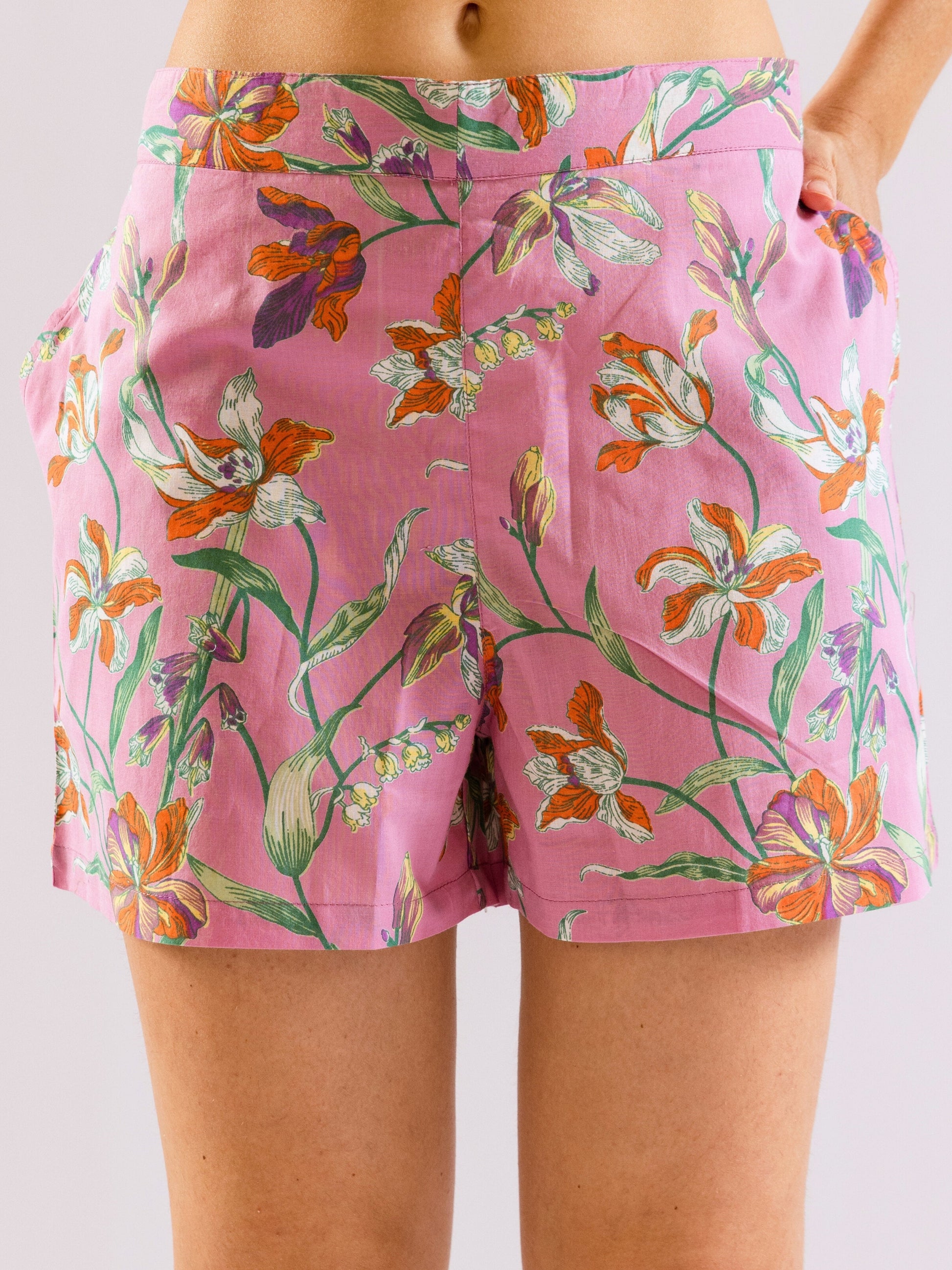Pink Posy print Pure Cotton Collar Co-ord shorts set