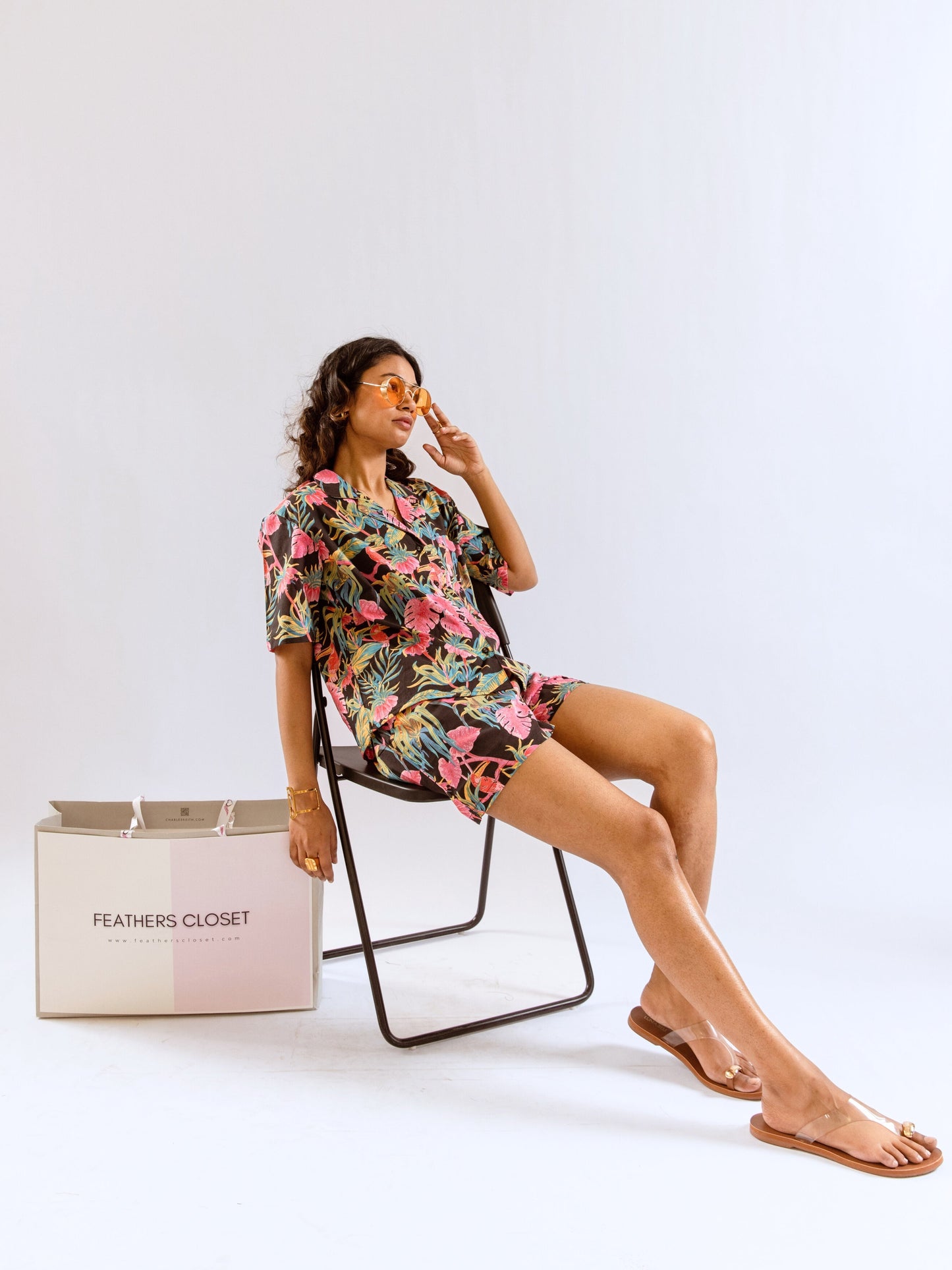 Black Botanic Bliss Pure Cotton Collar co-ord Shorts set