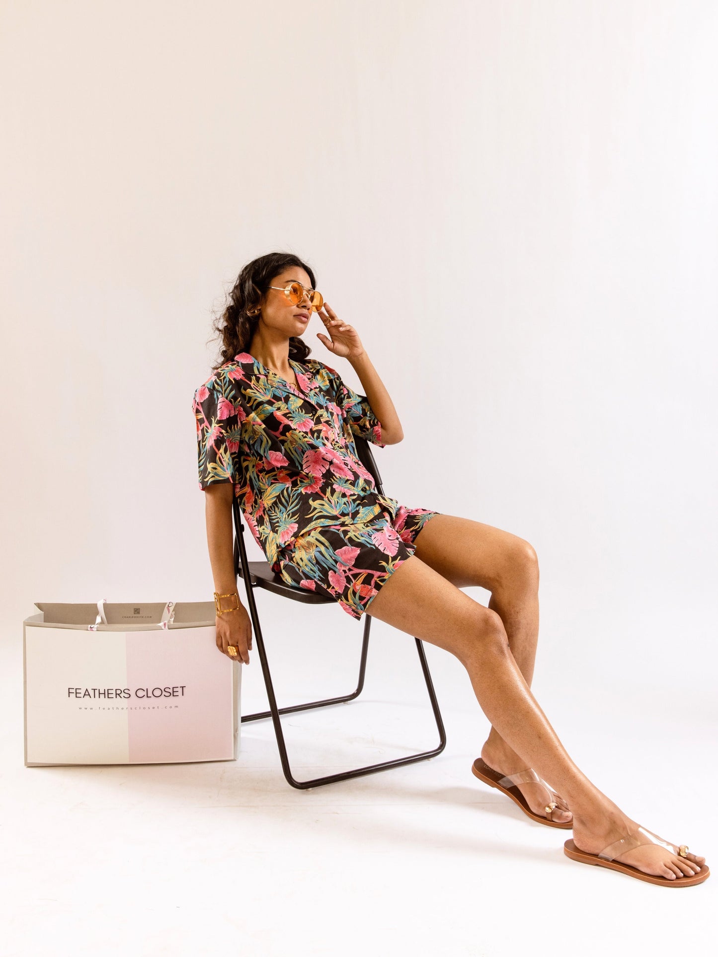 Black Botanic Bliss Pure Cotton Collar co-ord Shorts set