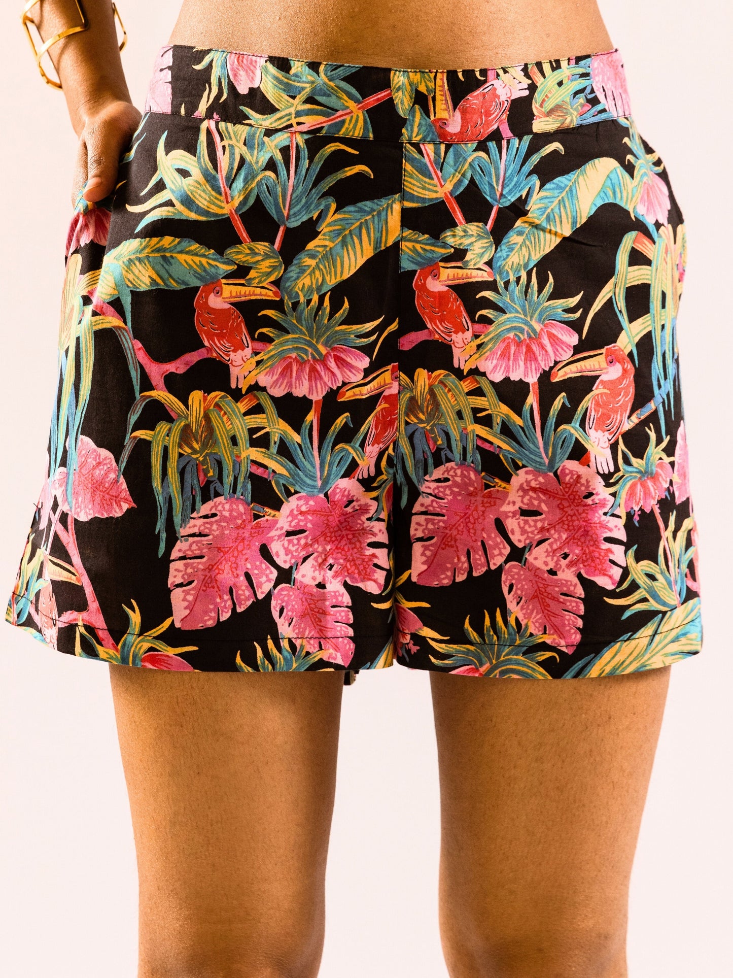 Black Botanic Bliss Pure Cotton Collar co-ord Shorts set