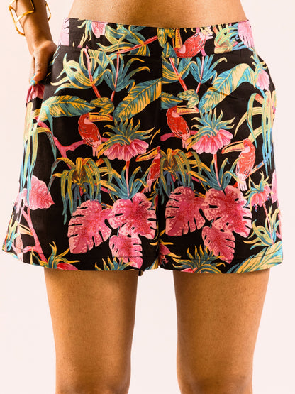 Black Botanic Bliss Pure Cotton Collar co-ord Shorts set