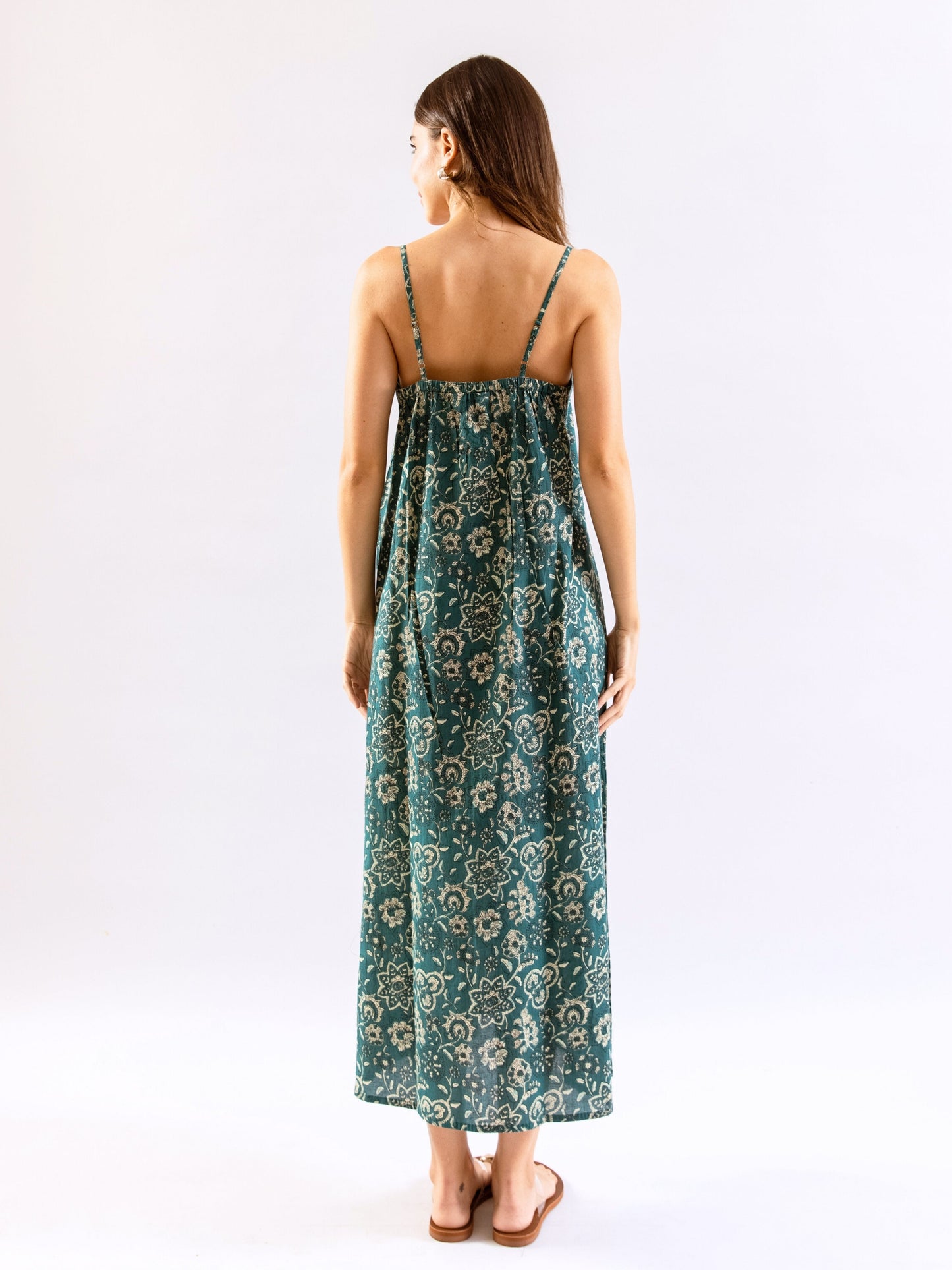 Teal BloomEase Pure Cotton v neck Night Maxi