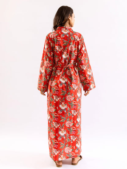 Red BloomEase Pure Cotton Collar Neck Robe