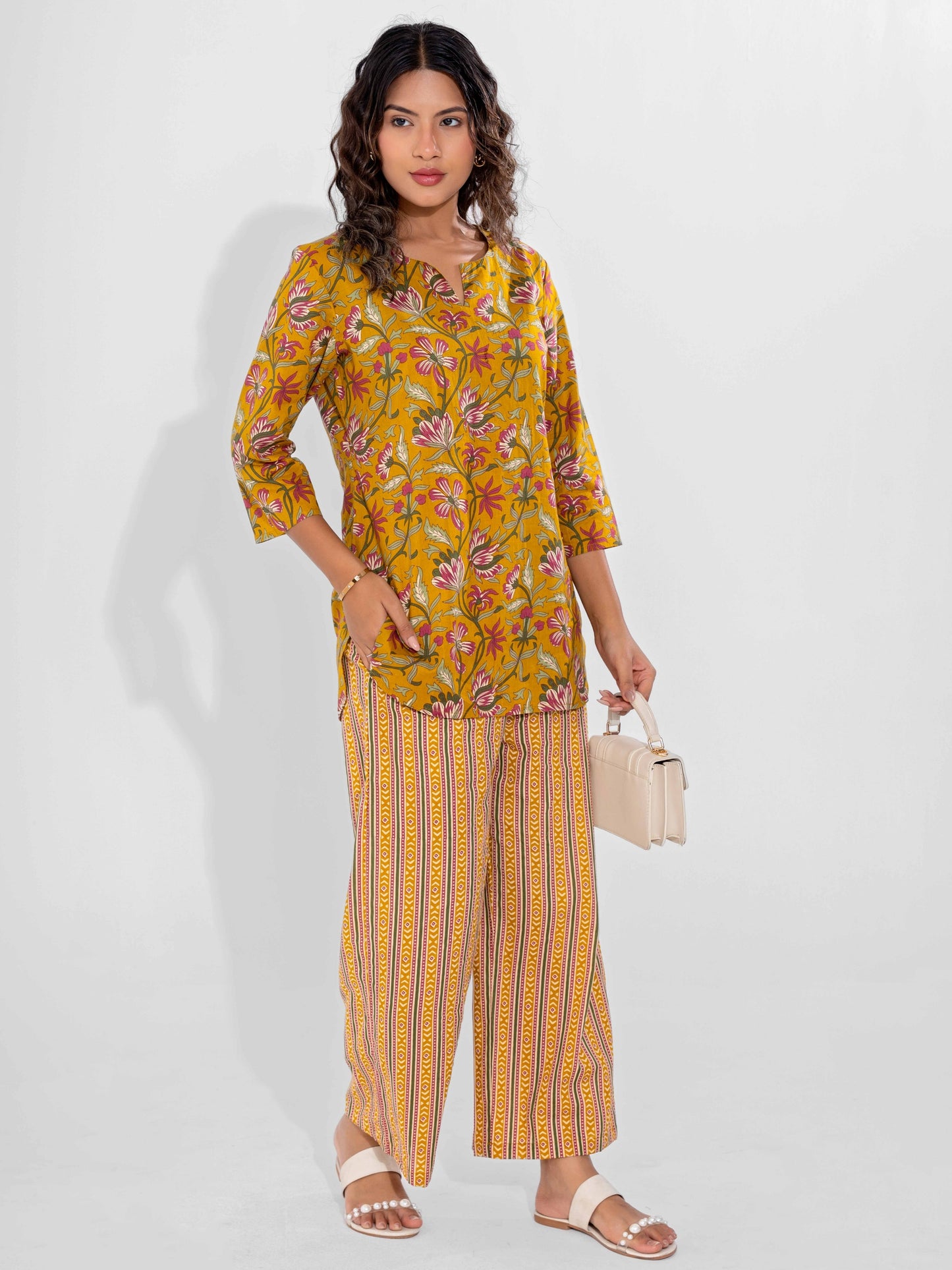 Yellow Dusk Pure Cotton Round Neck Co-ord Set