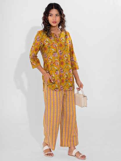 Yellow Dusk Pure Cotton Round Neck Co-ord Set