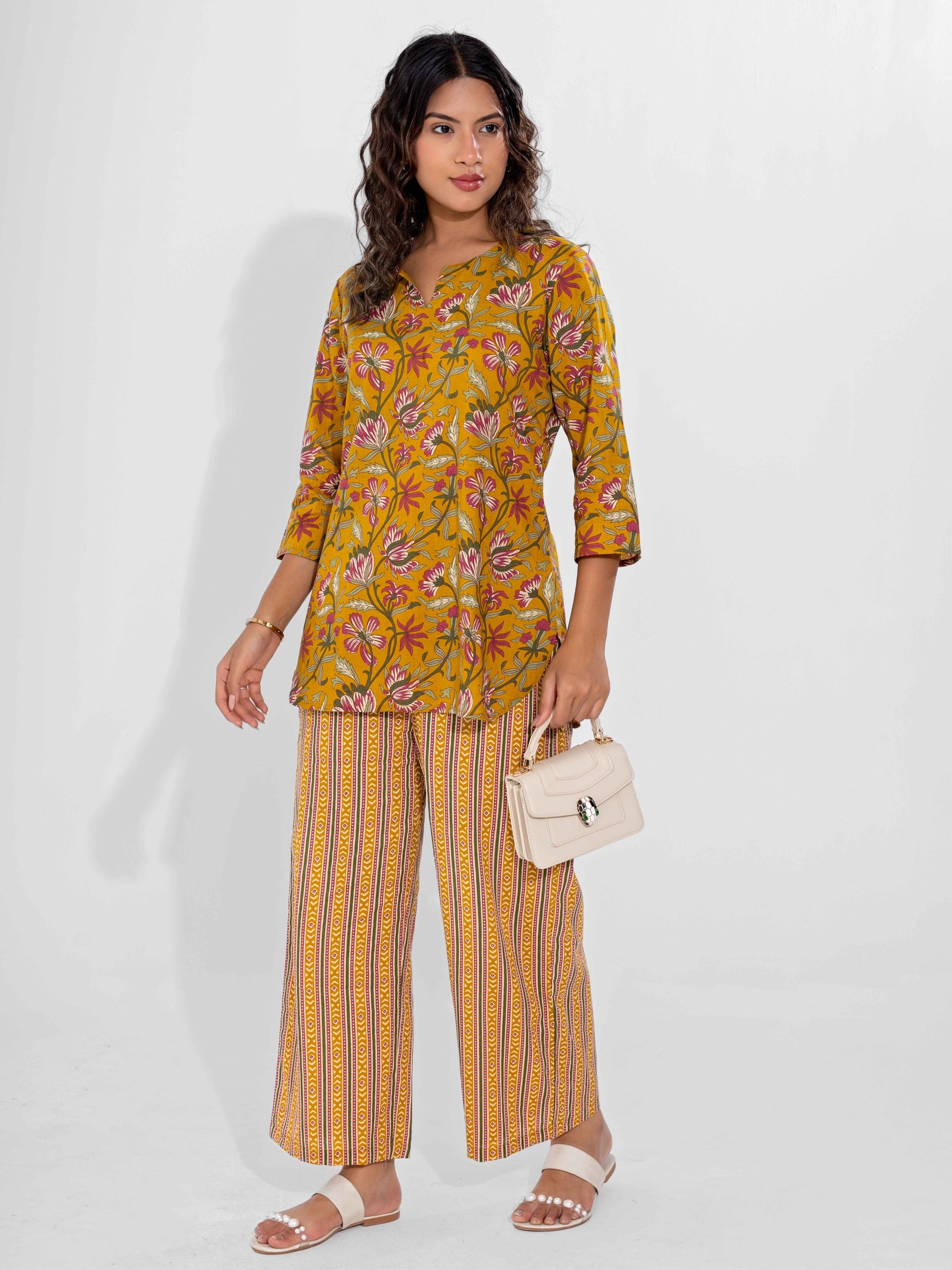 Yellow Dusk Pure Cotton Round Neck Co-ord Set