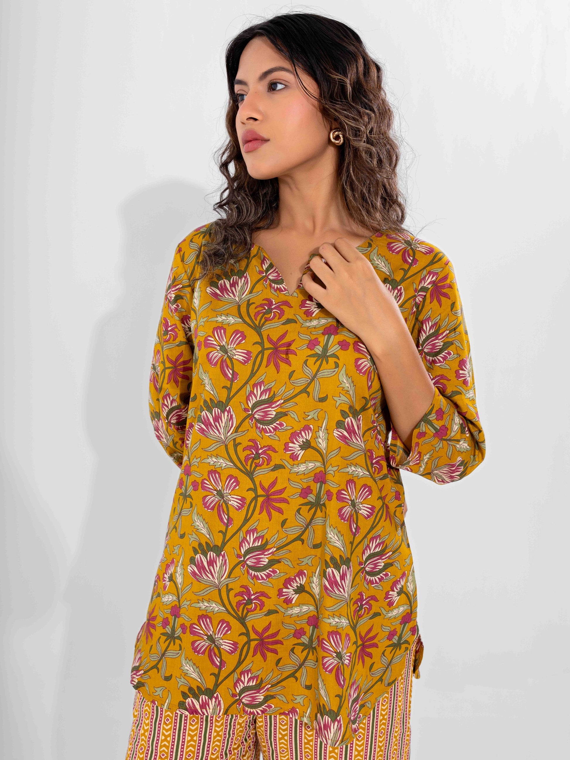 Yellow Dusk Pure Cotton Round Neck Co-ord Set