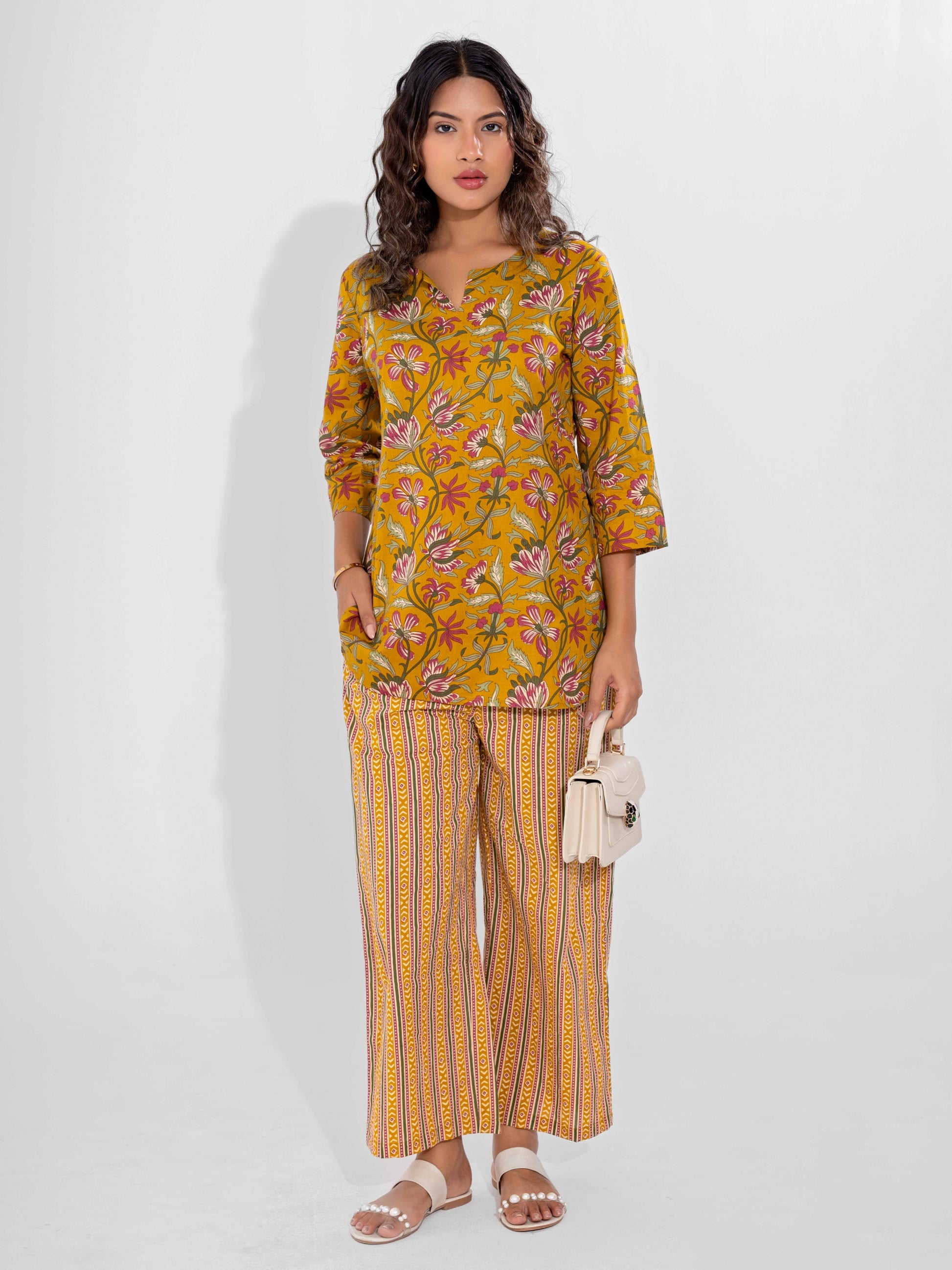 Yellow Dusk Pure Cotton Round Neck Co-ord Set