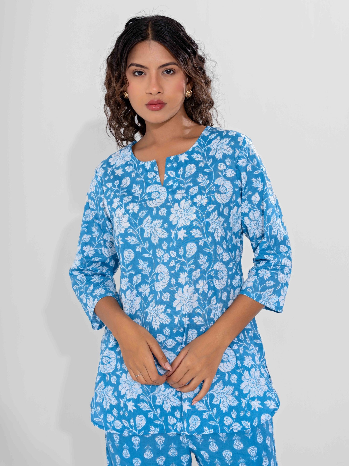 Blue Calm Pure Cotton Round Neck Co-ord Set