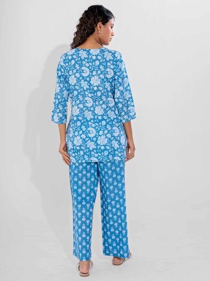 Blue Calm Pure Cotton Round Neck Co-ord Set