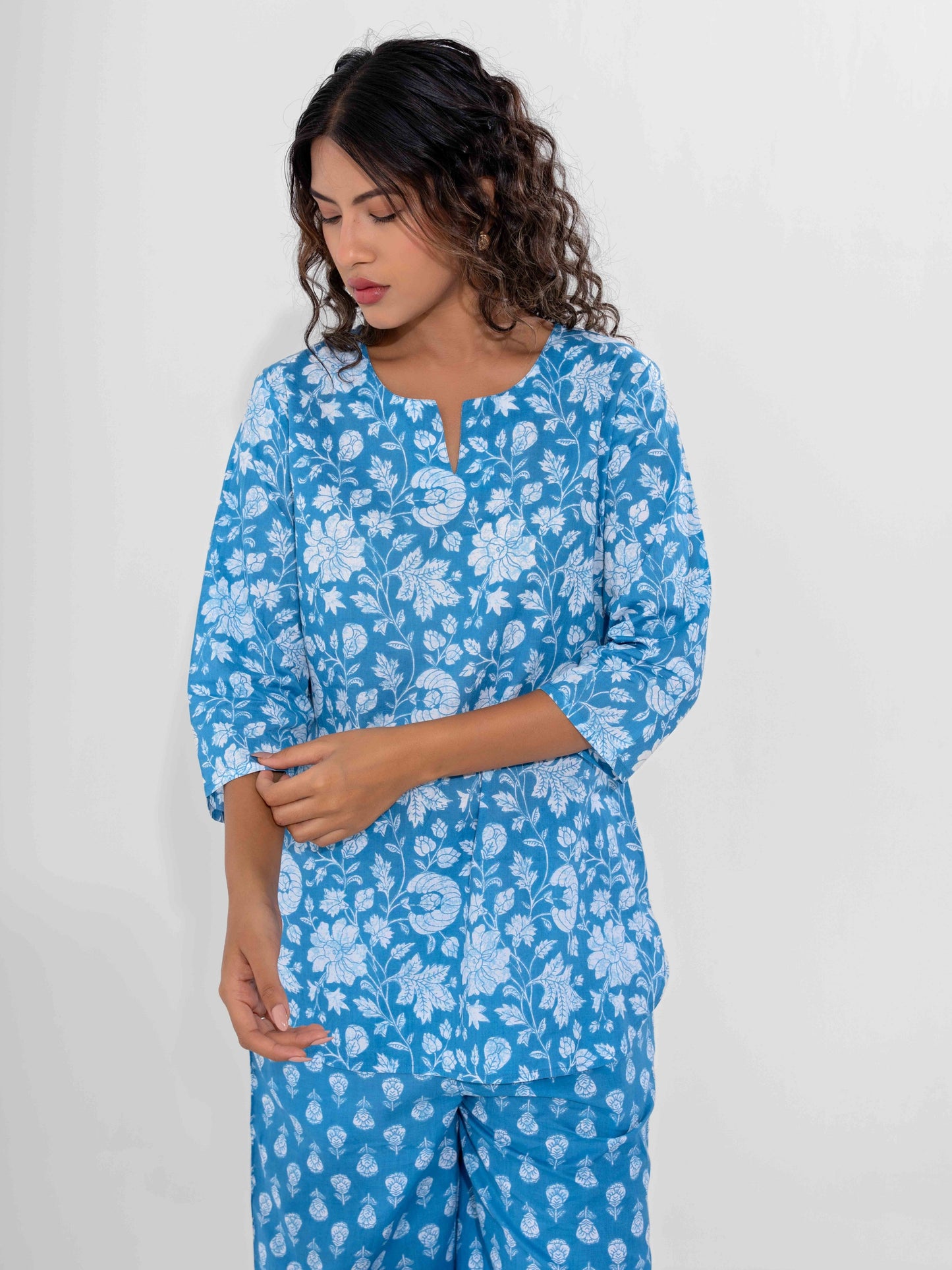 Blue Calm Pure Cotton Round Neck Co-ord Set