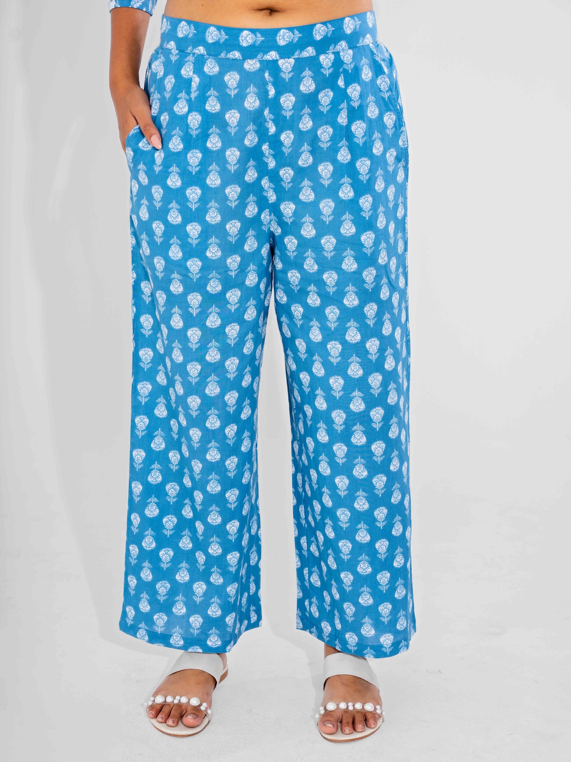 Blue Calm Pure Cotton Round Neck Co-ord Set