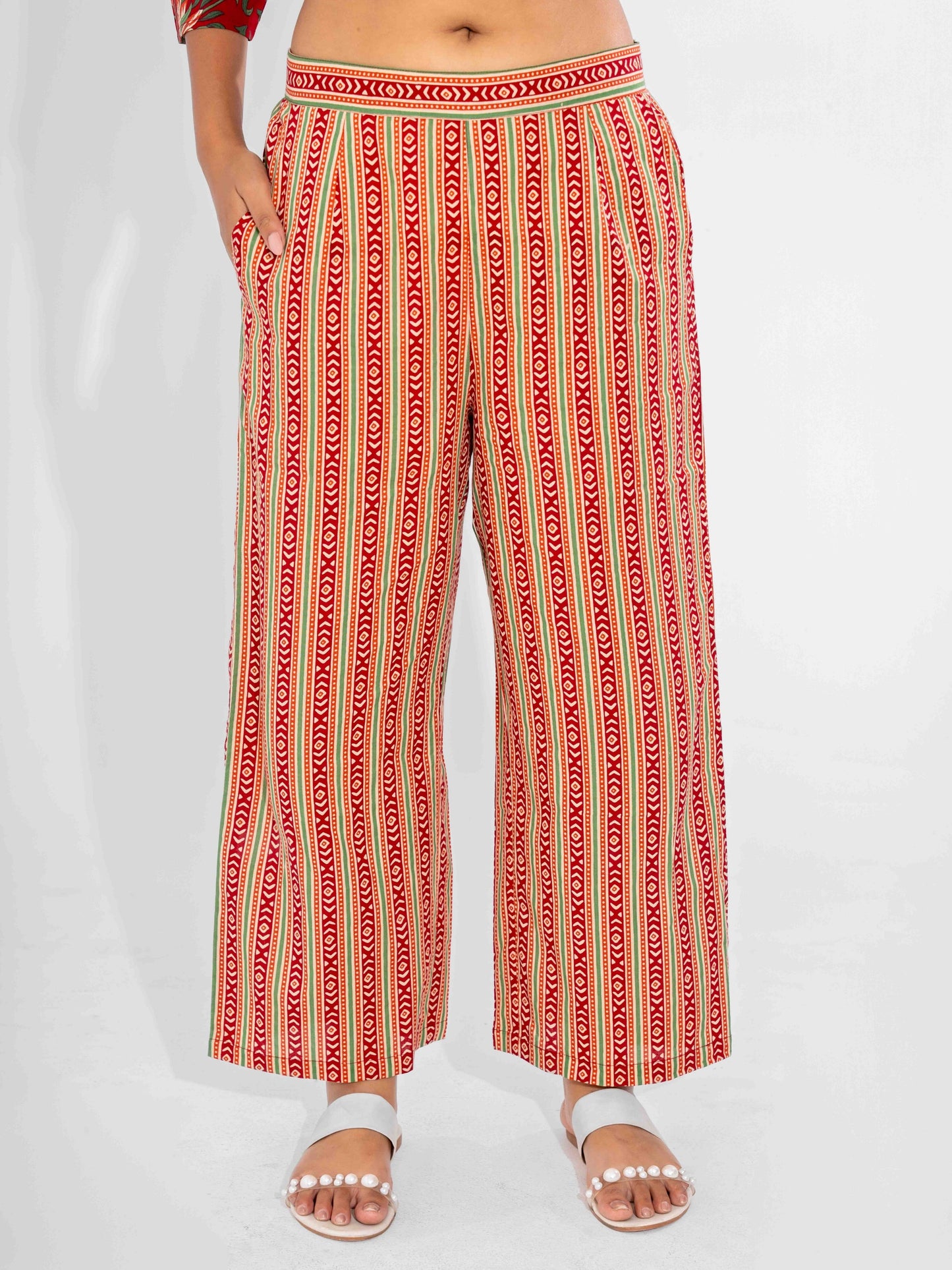 Red Nazakat Pure Cotton Round Neck Co-ord set