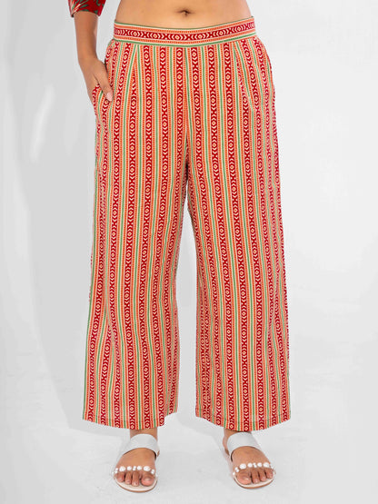 Red Nazakat Pure Cotton Round Neck Co-ord set