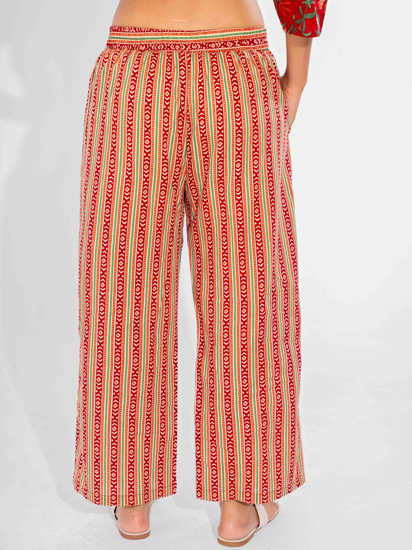 Red Nazakat Pure Cotton Round Neck Co-ord set