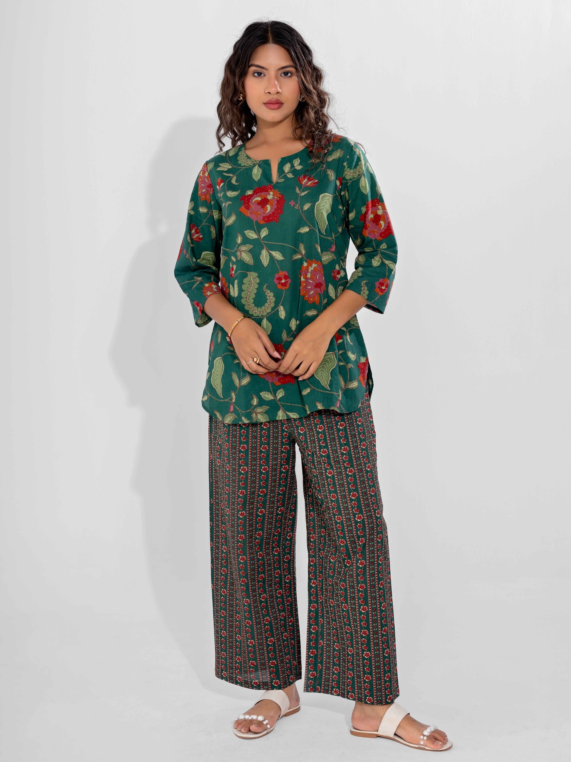 Green Ease Pure Cotton Round Neck Co-ord Set