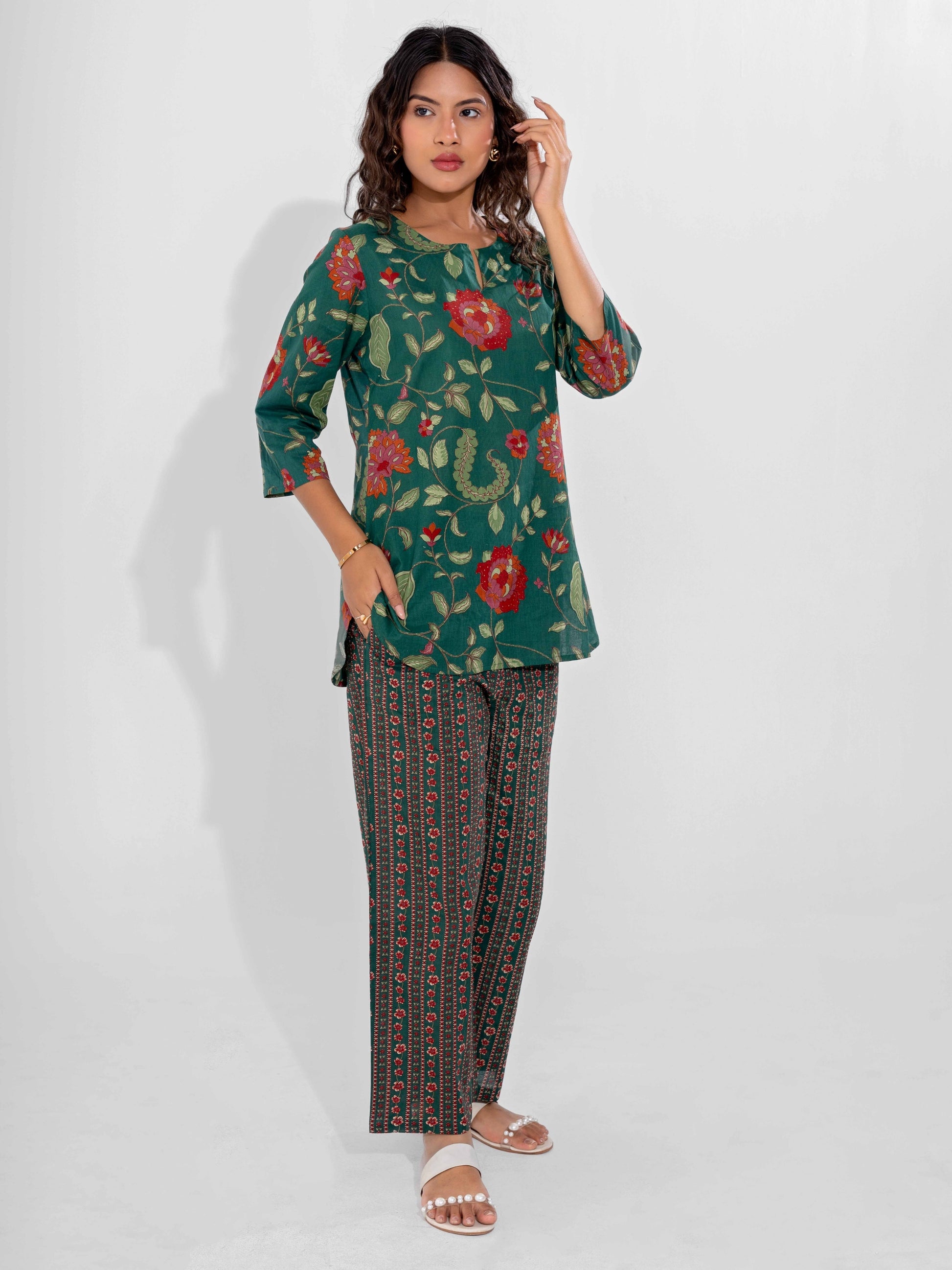 Green Ease Pure Cotton Round Neck Co-ord Set