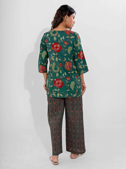 Green Ease Pure Cotton Round Neck Co-ord Set