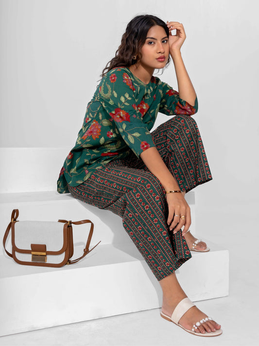 Green Ease Pure Cotton Round Neck Co-ord Set