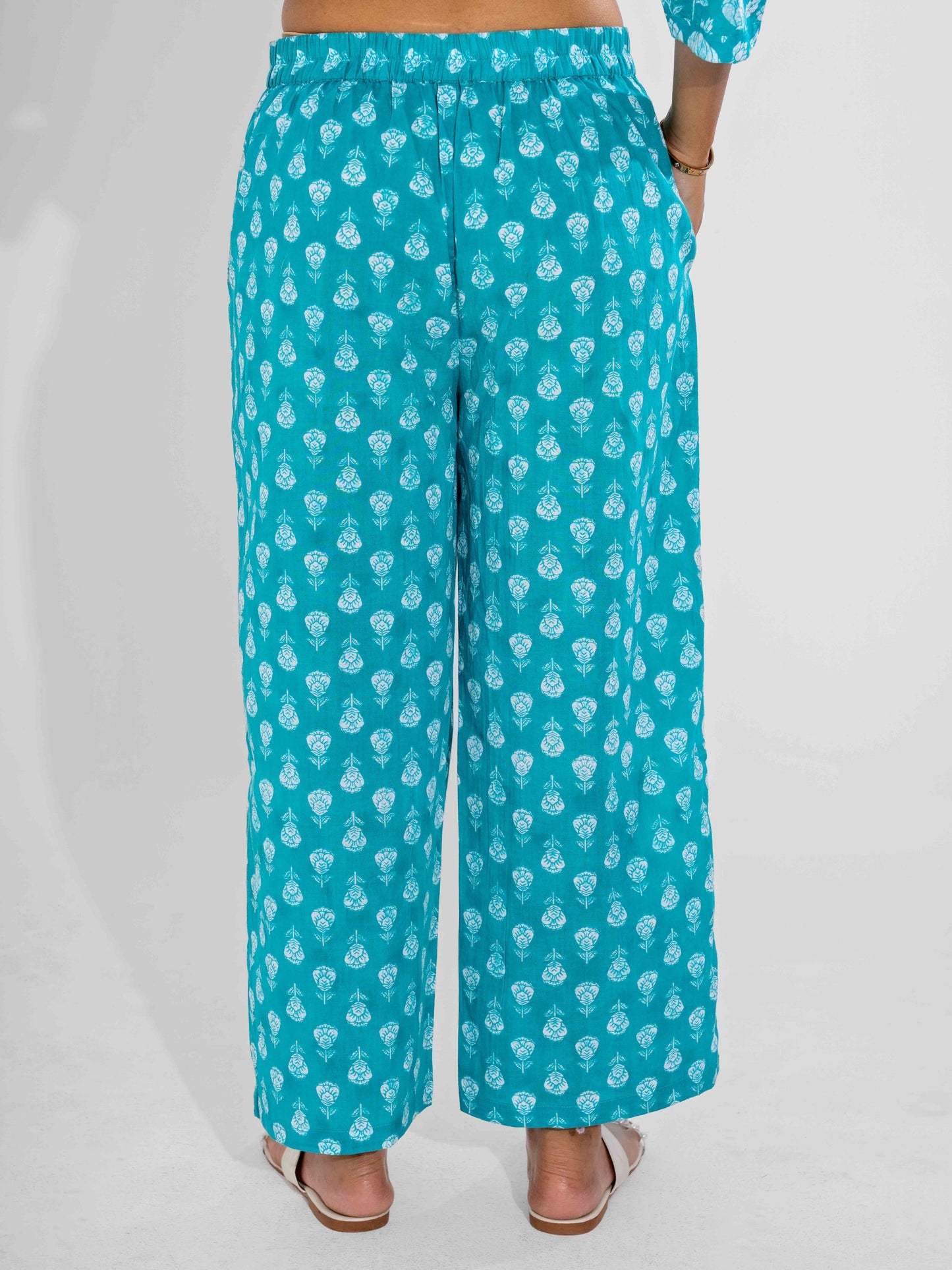 Cyan Pure Cotton Collar Neck Co-ord set