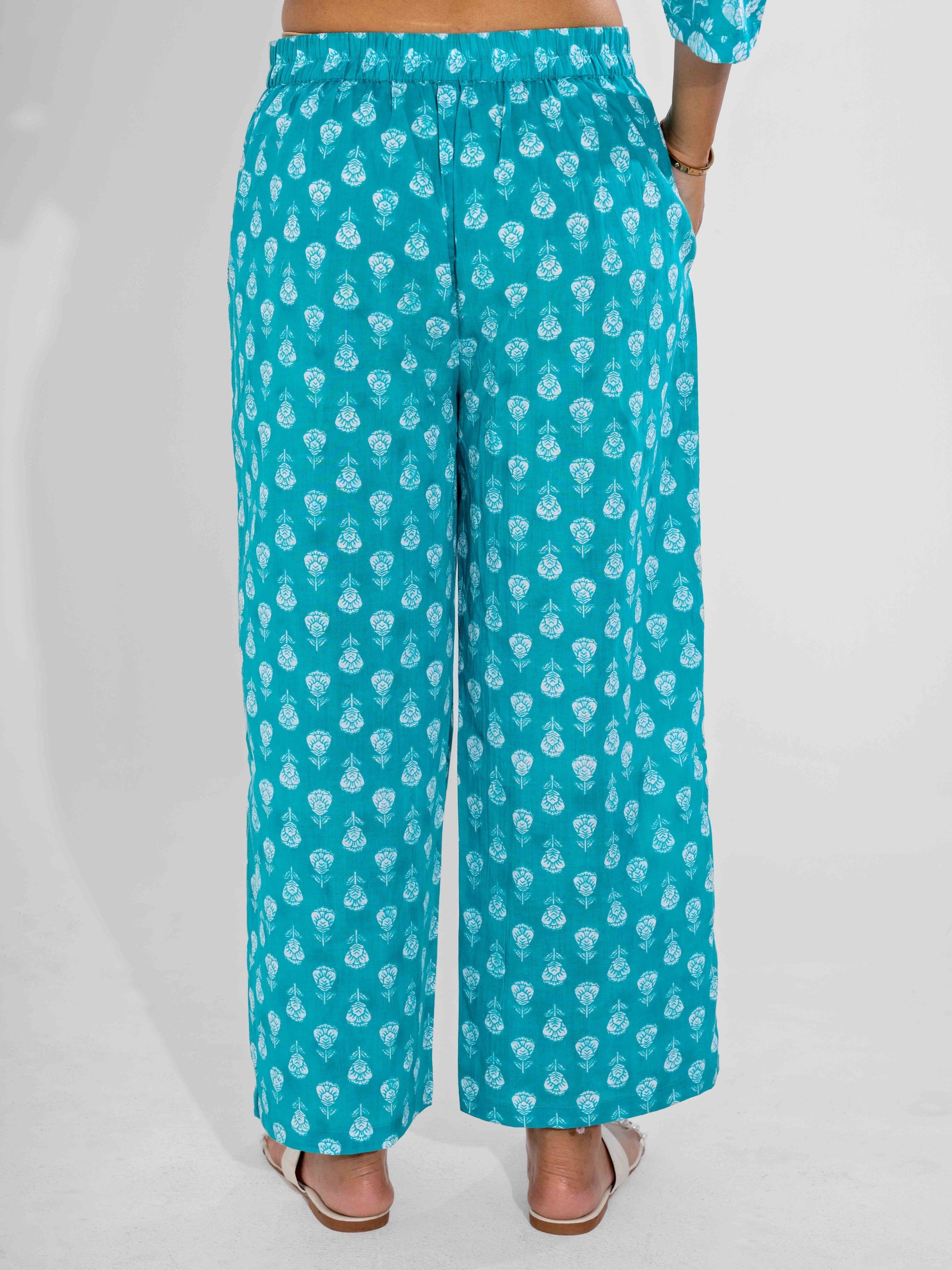 Cyan Pure Cotton Collar Neck Co-ord set