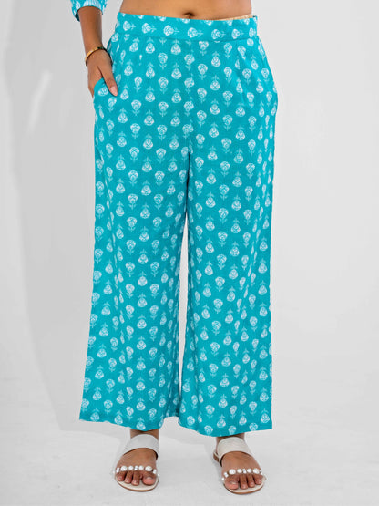 Cyan Pure Cotton Collar Neck Co-ord set