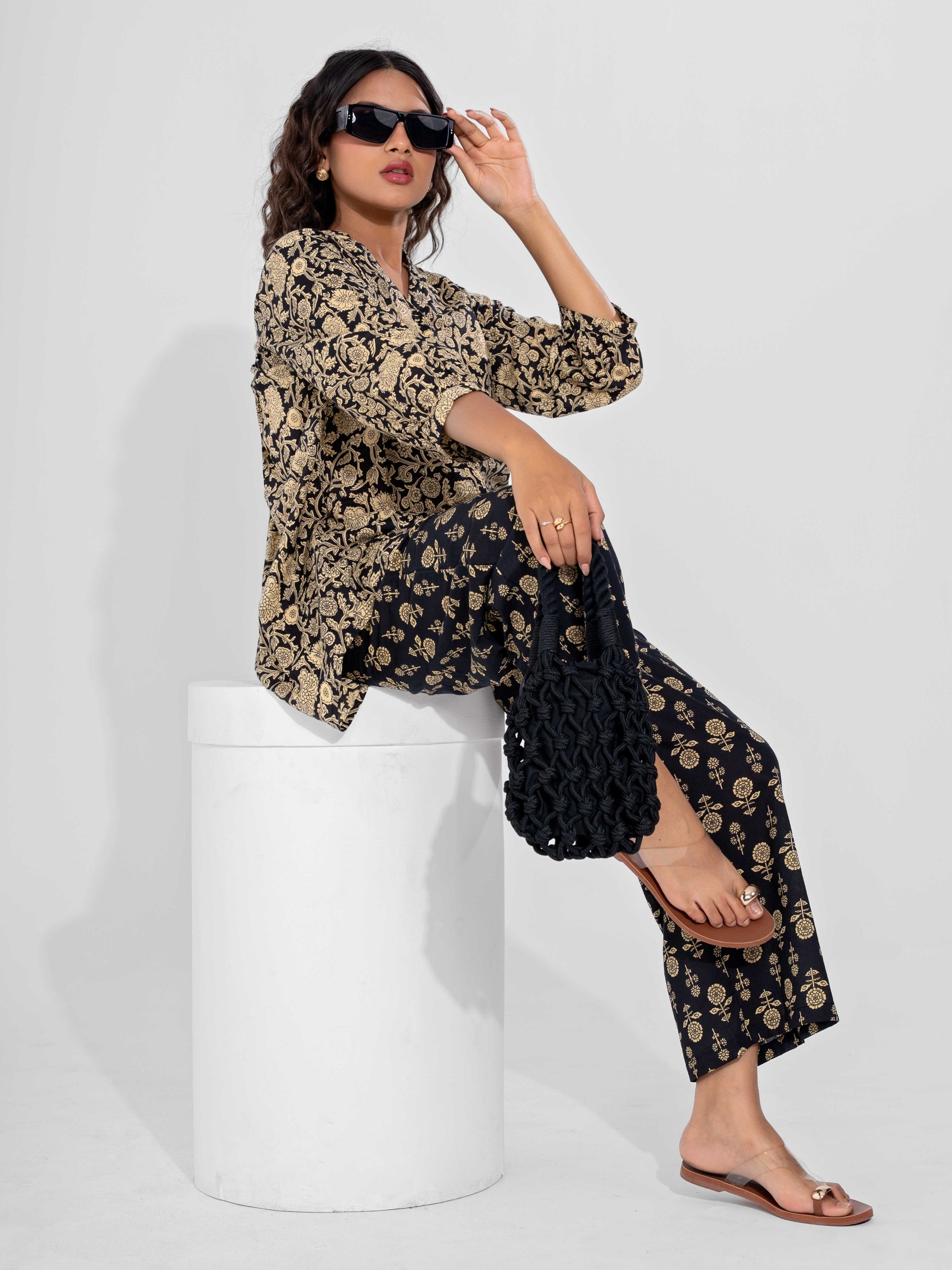 Black Inayat Pure Cotton Back Pleated Co-ord Set