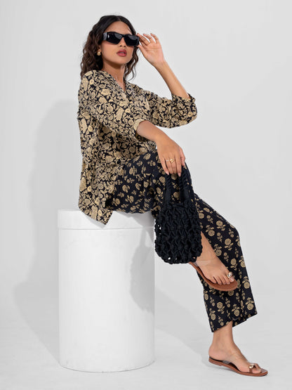 Black Inayat Pure Cotton Back Pleated Co-ord Set