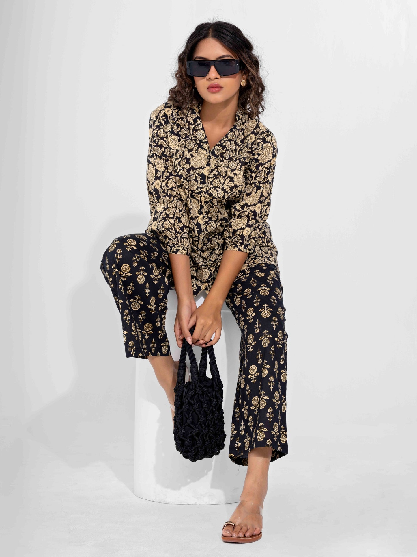 Black Inayat Pure Cotton Back Pleated Co-ord Set